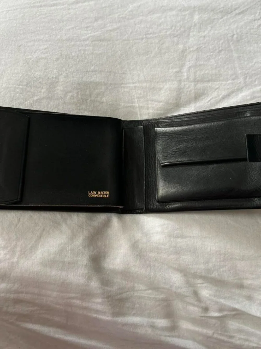Vintage Buxton Black Leather Card Holder with Lace Detailing